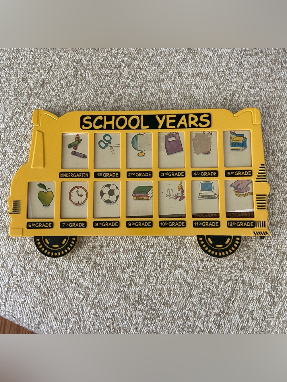 New Seasons School Years Memory Keepsake Photo Frame Yellow Bus  K-12